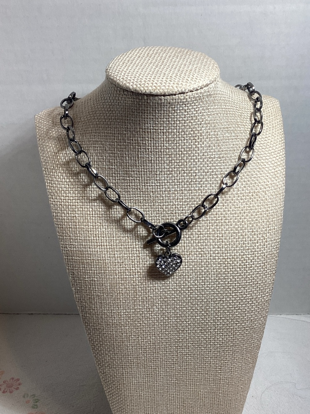 Gunmetal colored Heart Charm Chain Necklace